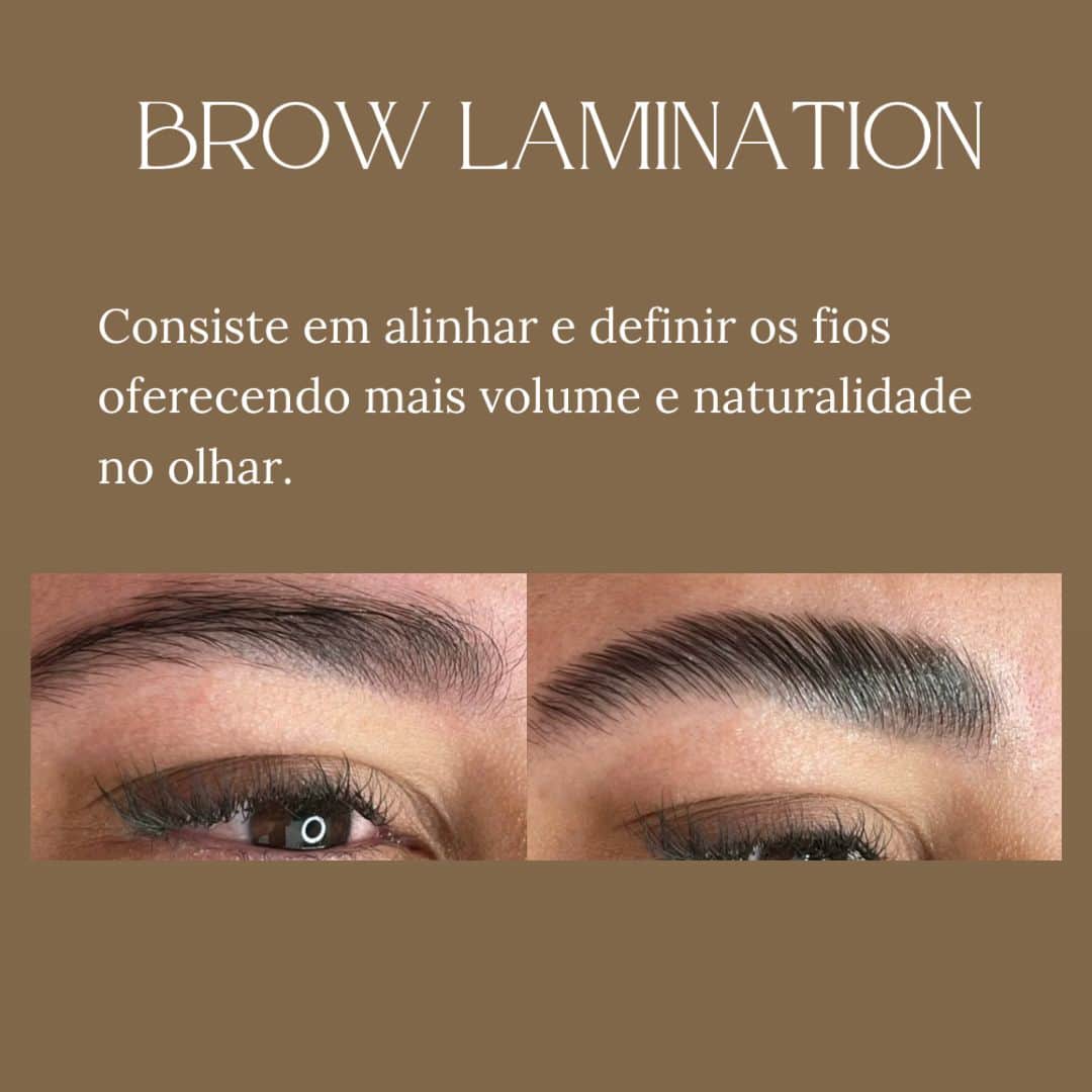 Sobrancelha laminada para mais volume e naturalidade, realçando o olhar com fios alinhados e definid.