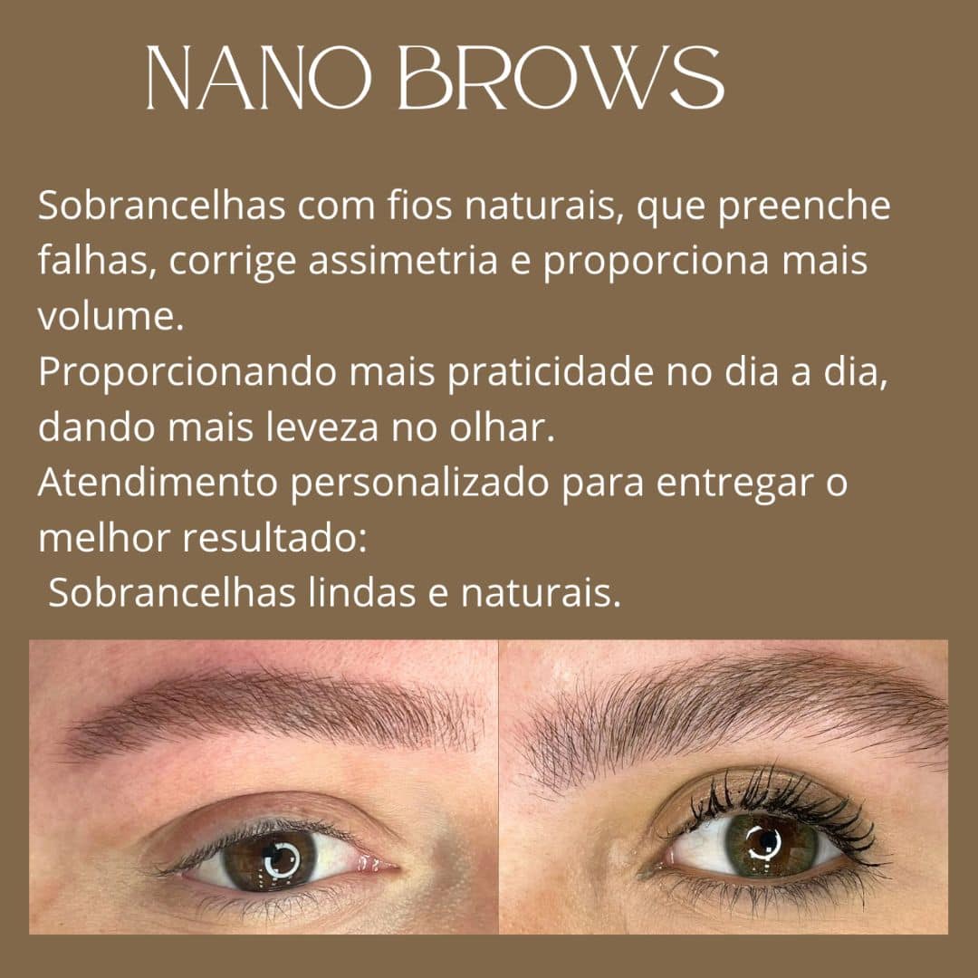 Sobrancelhas com fios naturais, que preenchem falhas, corrigem assimetria e proporcionam mais volume.